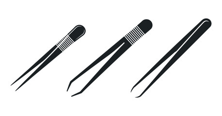 Poster - Three Different Sizes of Tweezers Black and White Icon Set for Medical or Beauty Use