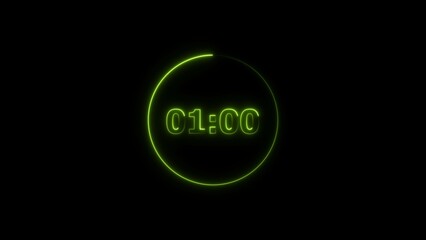 Leinwandbilder - Digital countdown timer neon bright lime green color 4k illustration of 1 second transparent on black background. 1 seconds digital timer 4k illustration. 