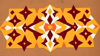 Aufkleber - Geometric pattern with stars and diamonds in yellow red orange and white on a brown background