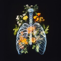 Poster - Floral lungs art installation urban gallery digital artwork botanical fusion artistic viewpoint health concept