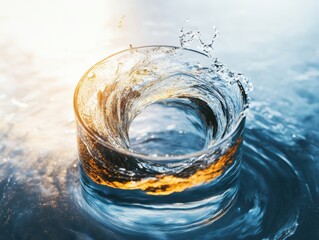 Poster - Splashing water action in glass nature setting high-quality photography close-up view dynamic motion effect