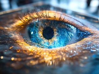 Poster - Eye close-up photography creative art stunning blue iris abstract environment high-definition view vision concept