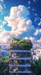 Poster - Urban green architecture showcase city skyline photography bright daylight aerial view sustainability concept