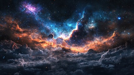 Poster - Cosmic explosion of colorful nebulae in deep space digital art vibrant environment wide viewpoint
