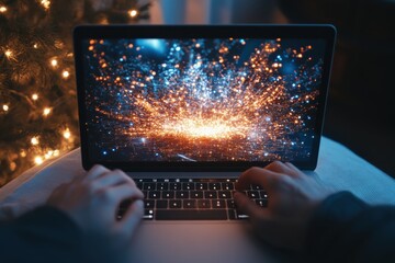 Poster - Creative digital art creation home office computer graphics cozy environment close-up view innovative visualization techniques