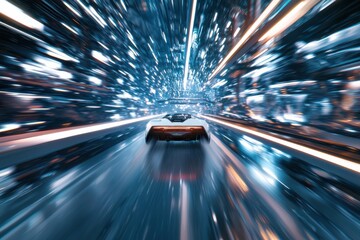 Poster - Futuristic speed racing neon city high-speed action urban environment dynamic viewpoint technology concept