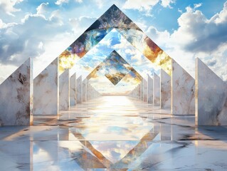 Poster - ethereal reflection in architectural landscape dreamlike environment futuristic perspective surreal 