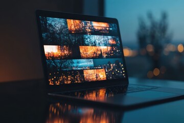 Poster - Digital art creation displaying urban landscapes at dusk tech workspace photography contemporary close-up visual inspiration