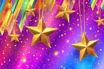Wall Mural - Golden stars, rainbow backdrop