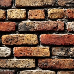 Leinwandbilder - Textured Brick Wall: A Close-Up View of Earthy Red and Beige Bricks Creating a Rustic and Vintage Aesthetic 