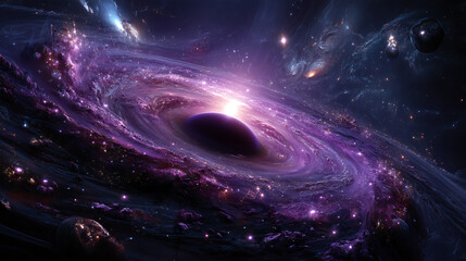 Wall Mural - Nebula transparent vector galaxy star vector background. Spiral milky way abstract cosmic light in galactic system. Realistic andromeda glow with black hole and glitter mystery purple twist illusion.