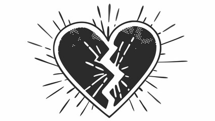 Aufkleber - Illustration of a cracked heart with radiating lines in black and white tattoo style design element created with generated ai