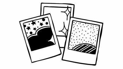 Aufkleber - Three polaroid pictures with different patterns and designs in a black and white doodle style art created with generated ai