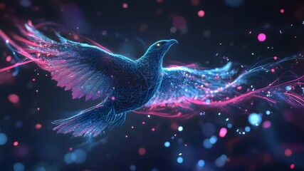 Poster - Vibrant bird perched against a striking pink and blue background showcasing nature's colorful beauty