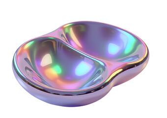 Poster - Iridescent double form dish with smooth shiny surface and colorful reflections