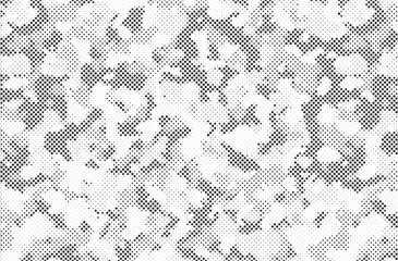 Leinwandbilder - Halftone camouflage pattern background. Classic military clothing style. Masking camo repeat print. Black and white seamless camouflage halftone texture.
