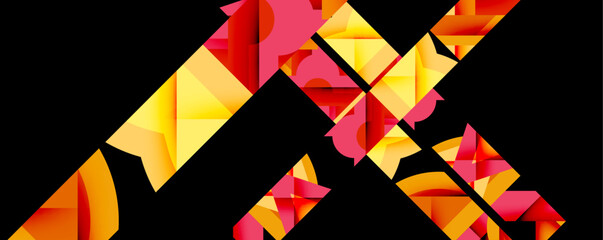 Aufkleber - Abstract geometric design. Bright reds, yellows create dynamic letter X shape. Modern, vibrant visual composition.
