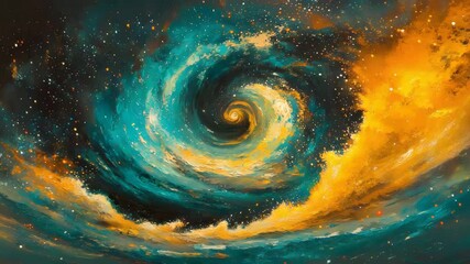 Poster - Stunning artwork depicting a colorful spiral galaxy swirling with stars and cosmic wonders in space
