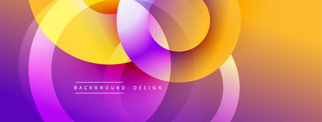Aufkleber - Abstract vibrant background. Overlapping circles create dynamic gradient effect. Purple, orange, yellow hues dominate composition. Modern design element.