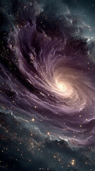 Wall Mural - swirling dark energy vortex in deep space, luminous tendrils of purple and black, stars being drawn into the spiral, 8K high-definition digital art, glossy finish.