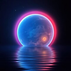 neon orb earth reflected in water