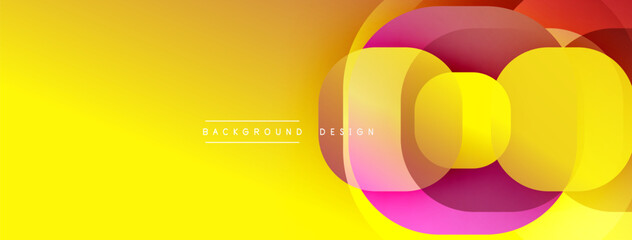 Aufkleber - Bright yellow gradient background features overlapping circular shapes. Pink, orange hues create modern visual effect. Simple design.