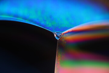 Poster - Green and blue liquid surface, three lines, bubbles in macro, connection of bubbles in macro, cell from liquid, dark background, glossy surface