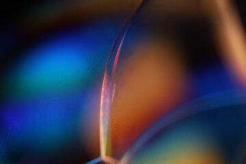 Poster - Green and blue liquid surface, three lines, bubbles in macro, connection of bubbles in macro, cell from liquid, dark background, glossy surface