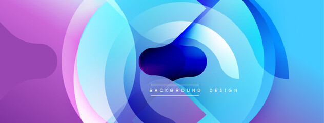 Aufkleber - Abstract background features layered circles, vibrant purple, blue gradients. Modern design elements create dynamic visual effect.