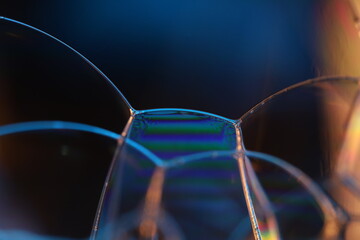 Poster - Blue liquid connection lines, macro view, surreal colours, bright physical effects 