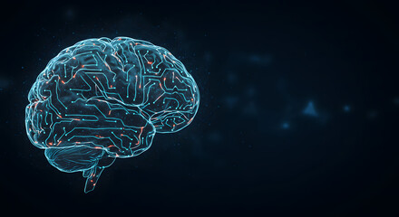 Poster - Blue x-ray scan of a human brain illustrating medical anatomy and intelligence through neurology technology