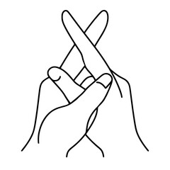 Poster - Hands making crossed fingers gesture in simple linear vector outline