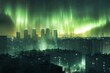 © Kateryna - Aurora-like phenomenon illuminates city skyline with vibrant lights against a darkening twilight backdrop