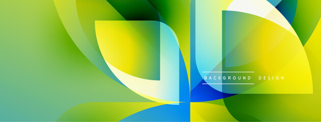 Leinwandbilder - Abstract geometric shapes blend vibrant greens, yellows, blues. Modern design creates dynamic visual flow, smooth gradients.