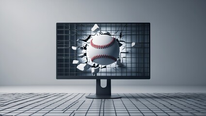 Poster - A baseball emerging from a shattered screen, symbolizing power and impact in digital media