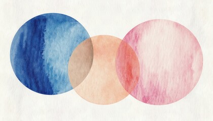 Poster -  overlapping watercolor circles in pastel and navy hues for modern abstract art, branding background, web header, poster or minimalist print design