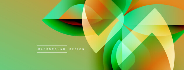 Poster - Abstract geometric shapes overlap, creating vibrant color gradients. Design features smooth transitions, modern aesthetic. Background is light green.