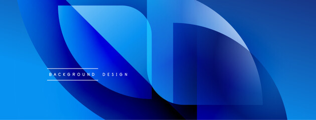 Leinwandbilder - Abstract blue design. Overlapping shapes create dynamic visual effect. Gradient shades offer depth, modern aesthetic.
