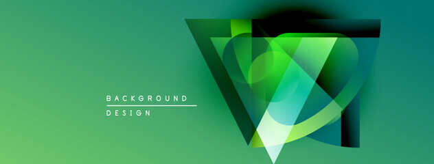 Leinwandbilder - Abstract green design features layered geometric shapes. Gradient background creates depth, modern visual impact.