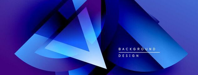 Leinwandbilder - Abstract blue gradients form dynamic shapes. Modern design elements create visual depth, texture. Minimal text complements composition.