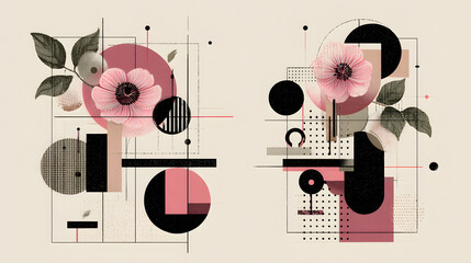 Poster - floral geometric abstraction: a balanced composition, blending the organic beauty of delicate flower