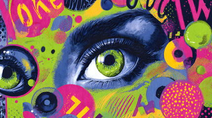 Poster - artistic vision: a mesmerizing, vibrant artwork showcasing detailed human eye amidst a colorful abst