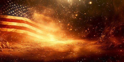 Aufkleber - A vibrant and dramatic representation of the American flag in a fiery landscape. This digital art piece combines colors and textures. Ideal for themed projects. AI