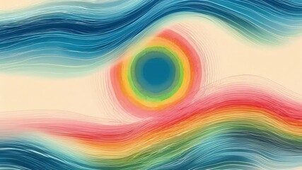 Aufkleber - Minimalist watercolor illustration of Wavy rainbow light spectrum on soft abstract background