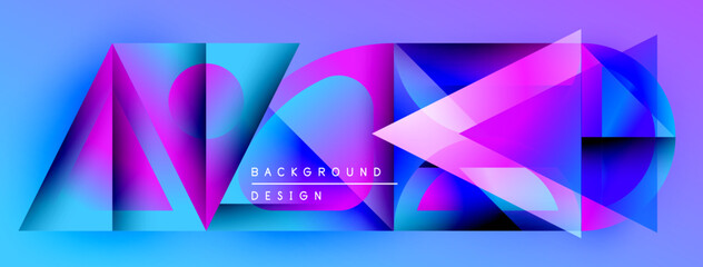 Leinwandbilder - Abstract geometric shapes, vibrant colors blend. Modern design elements create dynamic visual experience. Background features text labels.