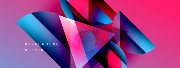 Leinwandbilder - Abstract geometric shapes blend vibrant pinks, blues, purples. Modern design features layered forms, creating dynamic visual effect.