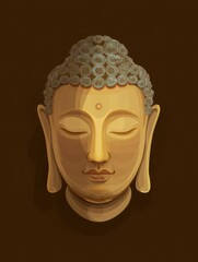 Aufkleber - Serenity Depicted in a Flat Design of Buddha Face With Calm Expression and Soft Lighting Above