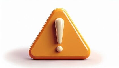 Poster -  3d orange warning icon with white exclamation mark in triangular shape for alert system, web interface, mobile app ui, game design, branding or safety sign visuals