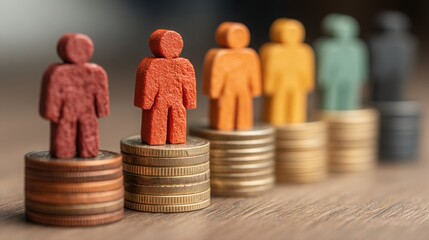 Poster - Person standing on stack of coins symbolizing financial growth and social welfare fairness evaluation concept