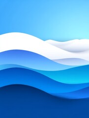 Poster - Abstract Blue Water Waves Design - Serene layered water waves, symbolizing fluidity, tranquility, depth, movement, and peace. Perfect for calming backgrounds